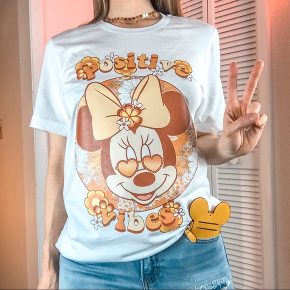Positive Vibes Minnie Disney Retro Tee Shirt - Picture 2 of 3